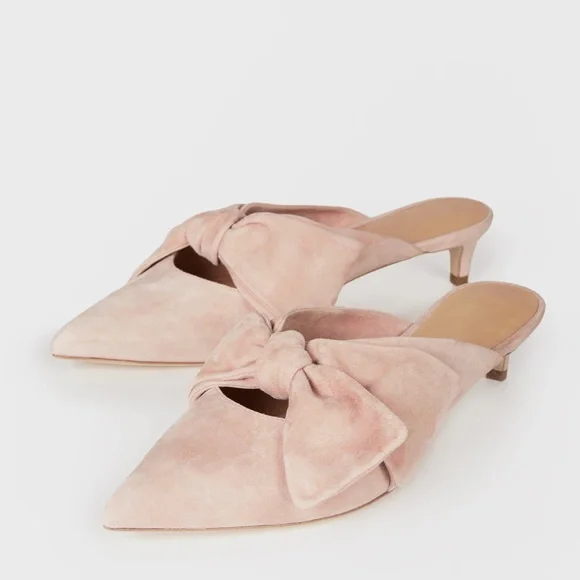 JOIE Caleah Peach Pink Suede Mules Kitten Heel Pointed Toe Sandal Leather Pumps - Picture 3 of 15